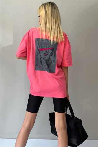Women Printed Oversize Pink T-Shirt MG1491