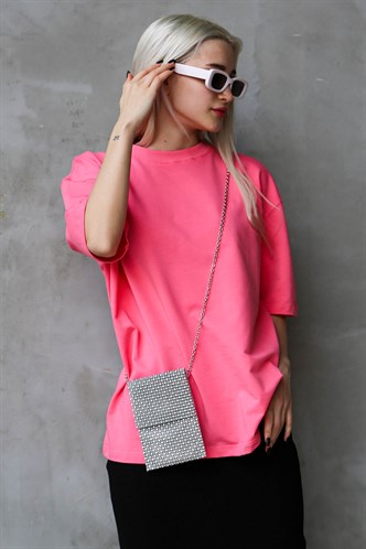 Pembe Bisiklet Yaka Basic Oversize T-shirt MG1687