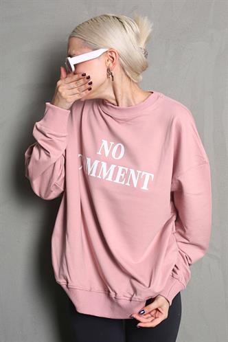 Pembe Bisiklet Yaka Baskılı Oversize Kadın Sweatshirt MG1902