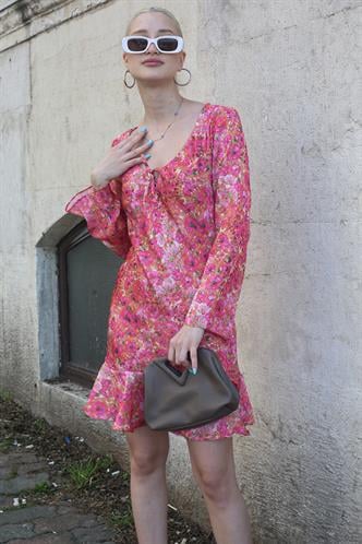 Pembe Çicek Desenli Elbise MG1835