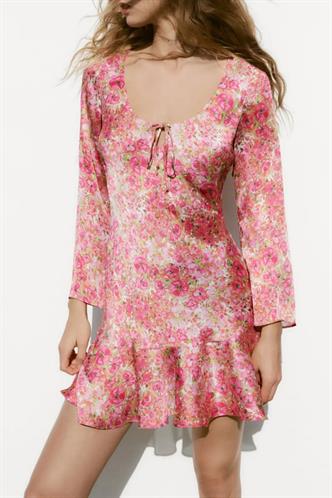 Pembe Çicek Desenli Elbise MG1835