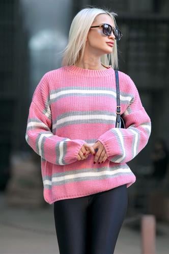 Pembe Çizgili Triko Kazak MG1244