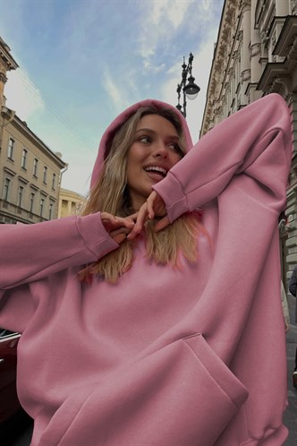 Pink Raised Oversize Hoodie Sweatshirt MG1566