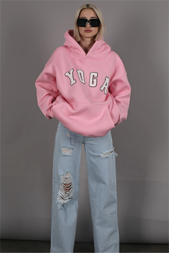 Pink Embroided Oversize Hoodie Sweatshirt MG1580