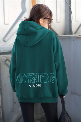 Petrol Mavi Baskılı Oversize Sweatshirt MG1287