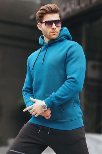 Petrol Mavisi Kapüşonlu Erkek Sweatshirt 5339
