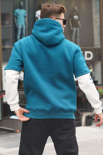 Petrol Mavisi Nakışlı Kapüşonlu Sweatshirt 6141