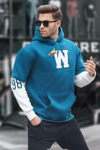 Petrol Mavisi Nakışlı Kapüşonlu Sweatshirt 6141