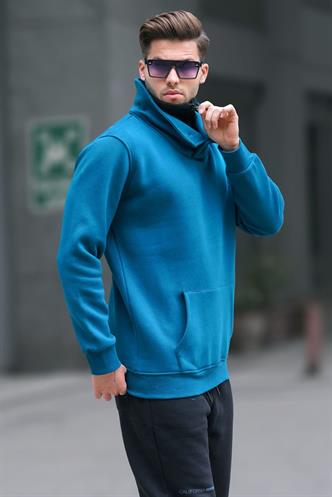 Petrol Mavisi Yaka Detaylı Erkek Sweatshirt 4411