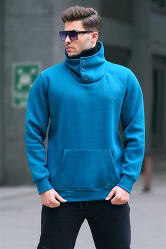 Petrol Mavisi Yaka Detaylı Erkek Sweatshirt 4411