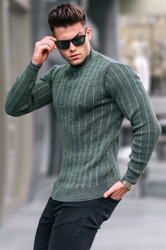 Petrol Green Designed Knitted Sweater 5761