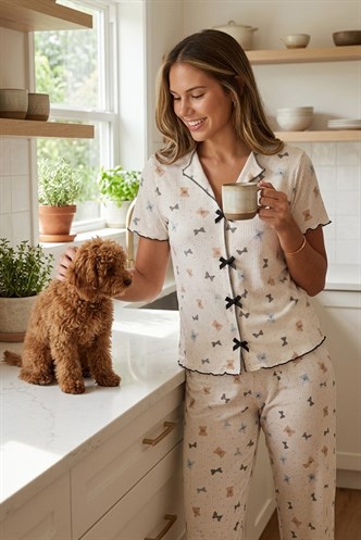 Beyaz Fiyonk Detaylı Kadın Pijama Takımı MG2832