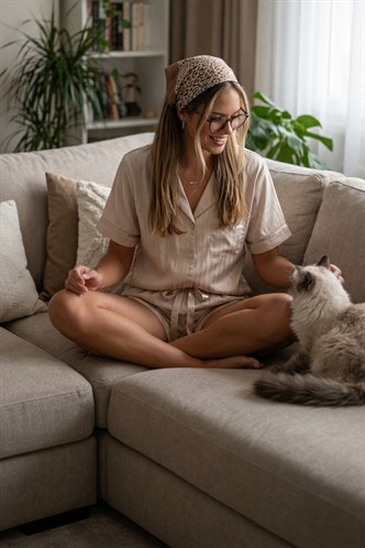 Pudra Düğmeli Kadın Şortlu Pijama Takımı MG2830