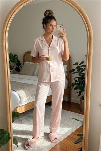 Pudra Düğmeli Kadın Pijama Takımı MG2826
