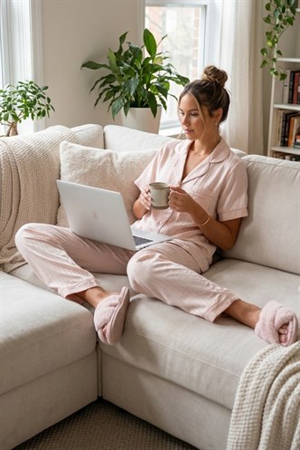 Pudra Düğmeli Kadın Pijama Takımı MG2826