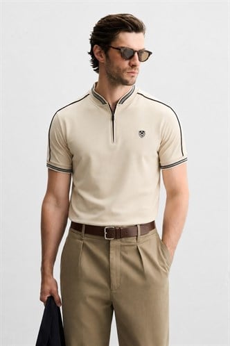 Madmext Bej Polo Yaka Erkek Tişört 9281