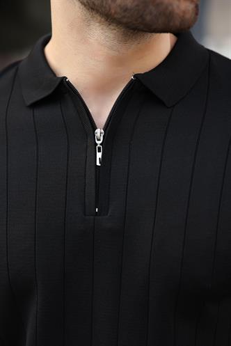 Madmext Siyah Polo Yaka Fermuarlı Erkek T-shirt E7298