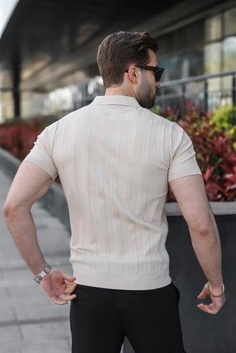 Taş Rengi Slim Fit Polo Yaka Triko Erkek Tişört E7491