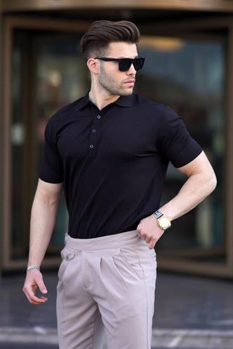 Siyah Erkek Polo Yaka Düz Tişört 6878