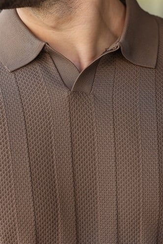 Açık Kahverengi Slim Fit Polo Yaka Triko Erkek Tişört E7491