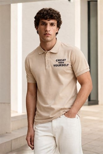 Madmext Men Beige Polo T-shirt 5247