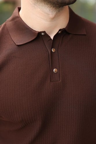 Kahverengi Çıt Kapamalı Polo Yaka Triko Erkek Tişört E7493
