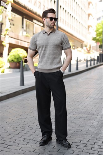 Açık Kahverengi Polo Yaka Regular Fit Erkek Triko Tişört E7496