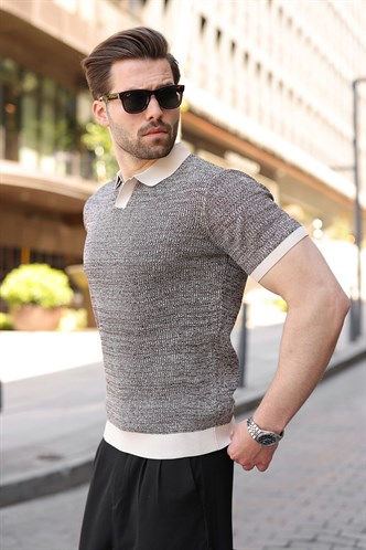 Taş Rengi Polo Yaka Regular Fit Erkek Triko Tişört E7496