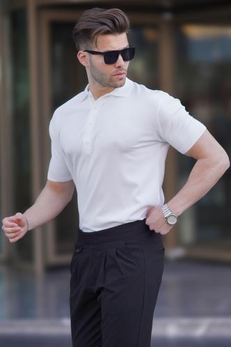 Beyaz Erkek Polo Yaka Düz Tişört 6878