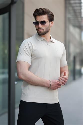 Bej Polo Yaka Triko Erkek Tişört E7417