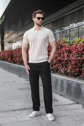 Taş Rengi Slim Fit Polo Yaka Triko Erkek Tişört E7491