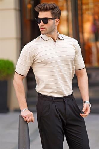 Bej Polo Yaka Erkek Tişört 6894