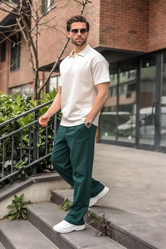 Ekru Polo Yaka Oversize Erkek Tişört E7185