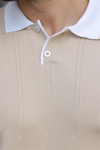 Taş Rengi Polo Yaka Triko Erkek Tişört E7470