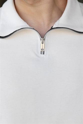 Ekru Yarım Fermuar Detaylı Polo Yaka Erkek Tişört E7184