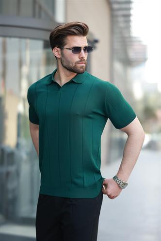 Nefti Yeşili Polo Yaka Triko Erkek Tişört E7417