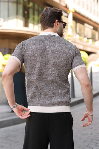 Taş Rengi Polo Yaka Regular Fit Erkek Triko Tişört E7496