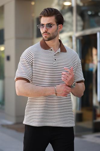 Kahverengi Polo Yaka Triko Erkek T-shirt E7139