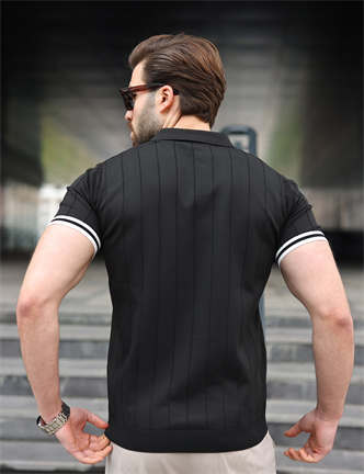 Madmext Erkek Siyah Polo Yaka Fermuarlı Tişört 6876