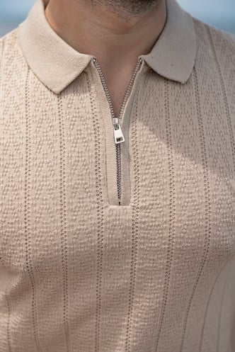 Taş Rengi Regular Fit Polo Yaka Triko Erkek Tişört E7503