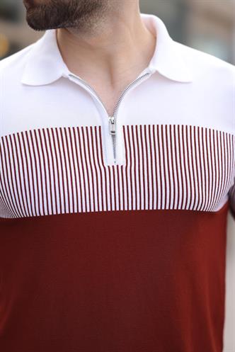 Kiremit Renk Bloklu Polo Yaka Triko Erkek T-shirt E7409