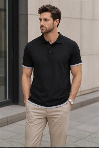 Siyah Basic Polo Yaka Tişört 5885
