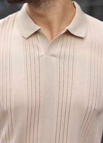 Taş Rengi Polo Yaka Triko Erkek Tişört E7469