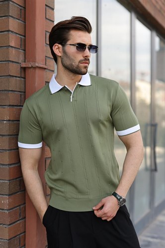 Haki Polo Yaka Triko Erkek Tişört E7470