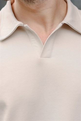 Taş Rengi Polo Yaka Oversize Erkek Tişört E7185