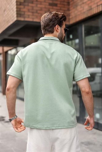 Mint Yeşili Polo Yaka Oversize Erkek Tişört E7185