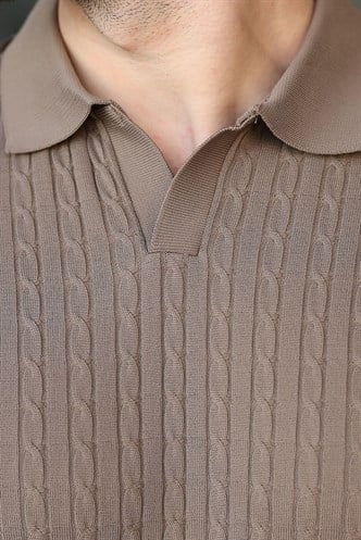 Açık Kahverengi Slim Fit Polo Yaka Triko Erkek Tişört E7472