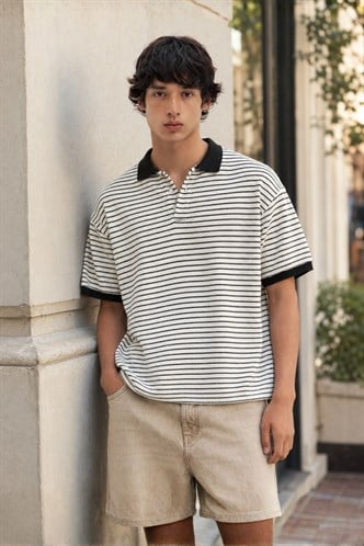 Siyah Polo Yaka Triko Erkek T-shirt E7139