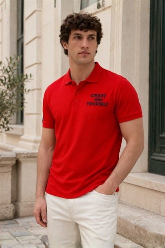 Madmext Men Red Polo T-shirt 5247