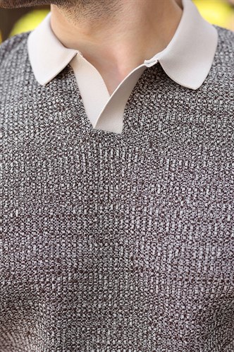 Taş Rengi Polo Yaka Regular Fit Erkek Triko Tişört E7496